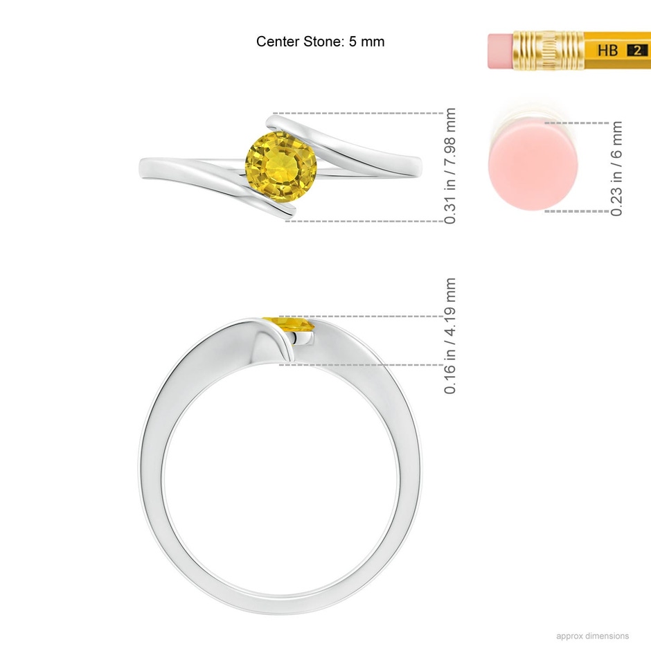5mm AAAA Bar-Set Solitaire Round Yellow Sapphire Bypass Ring in P950 Platinum ruler