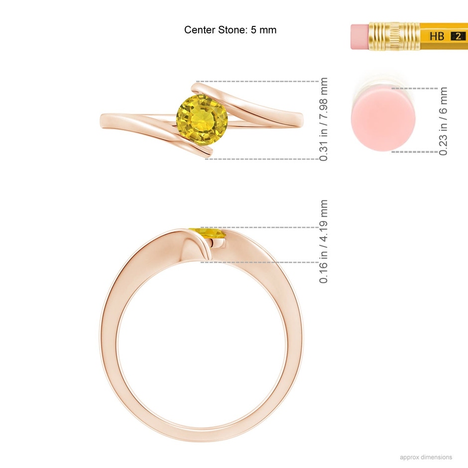 5mm AAAA Bar-Set Solitaire Round Yellow Sapphire Bypass Ring in Rose Gold ruler