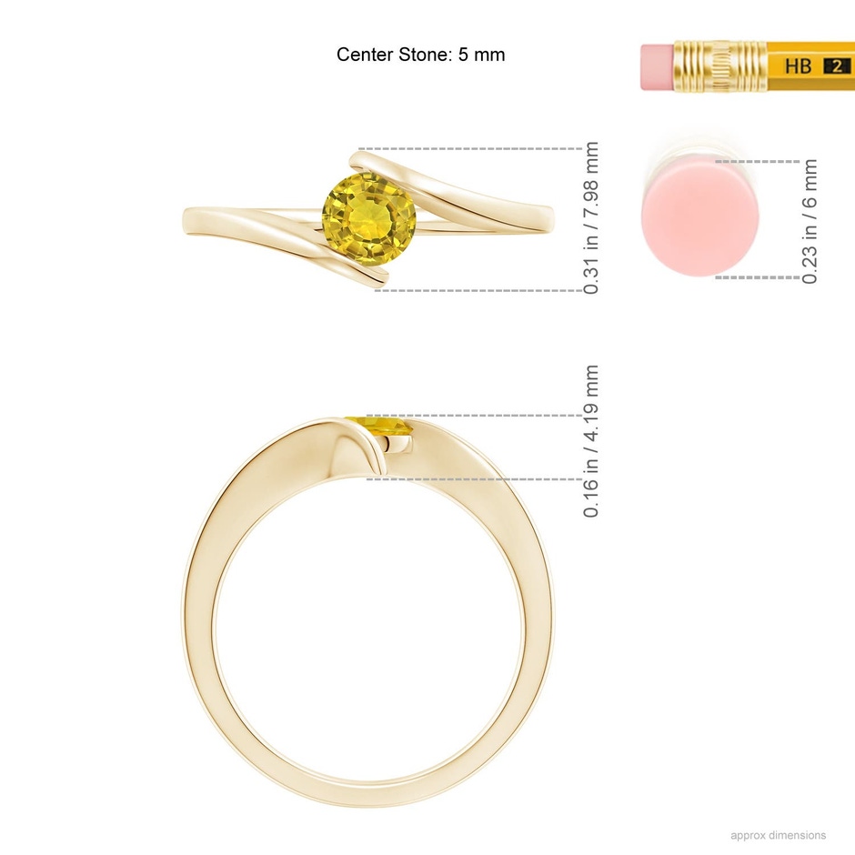 5mm AAAA Bar-Set Solitaire Round Yellow Sapphire Bypass Ring in Yellow Gold ruler