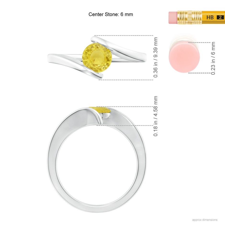 6mm A Bar-Set Solitaire Round Yellow Sapphire Bypass Ring in White Gold ruler