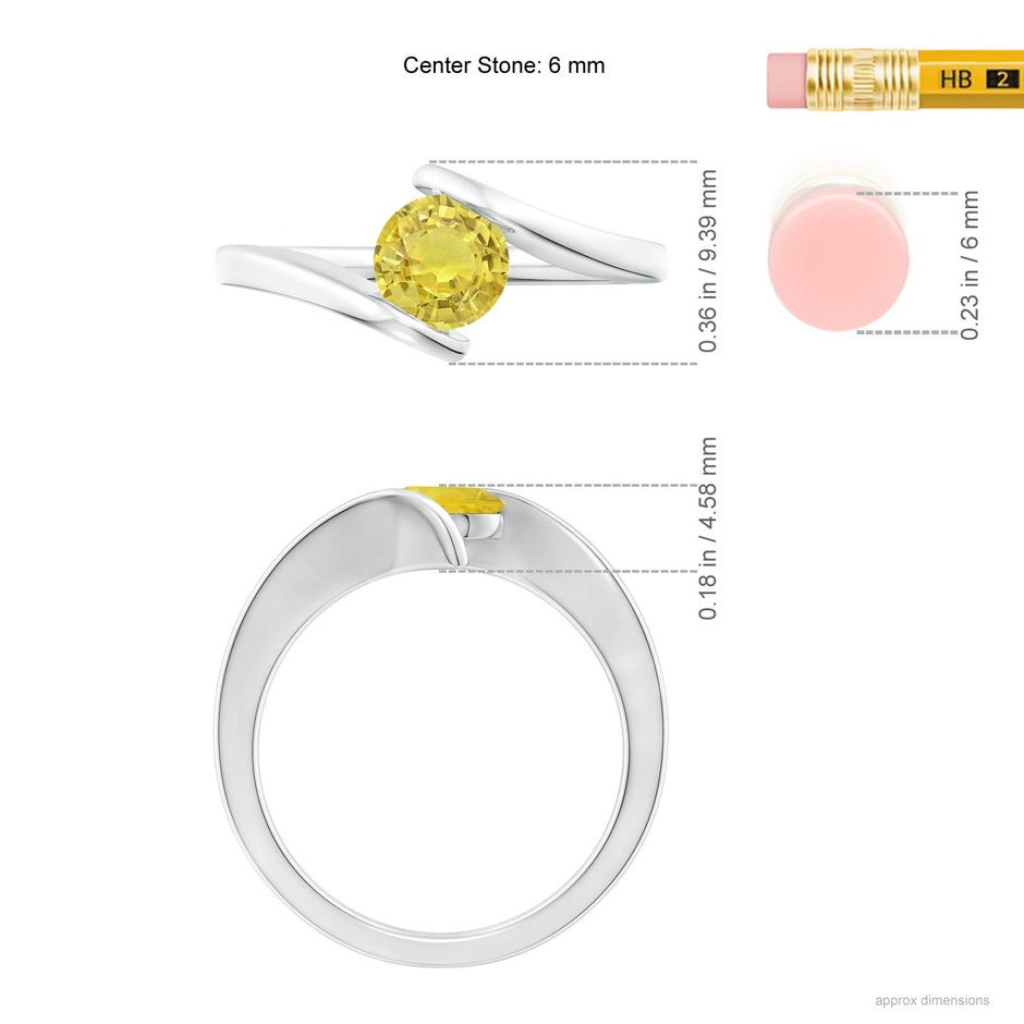 6mm AA Bar-Set Solitaire Round Yellow Sapphire Bypass Ring in White Gold ruler