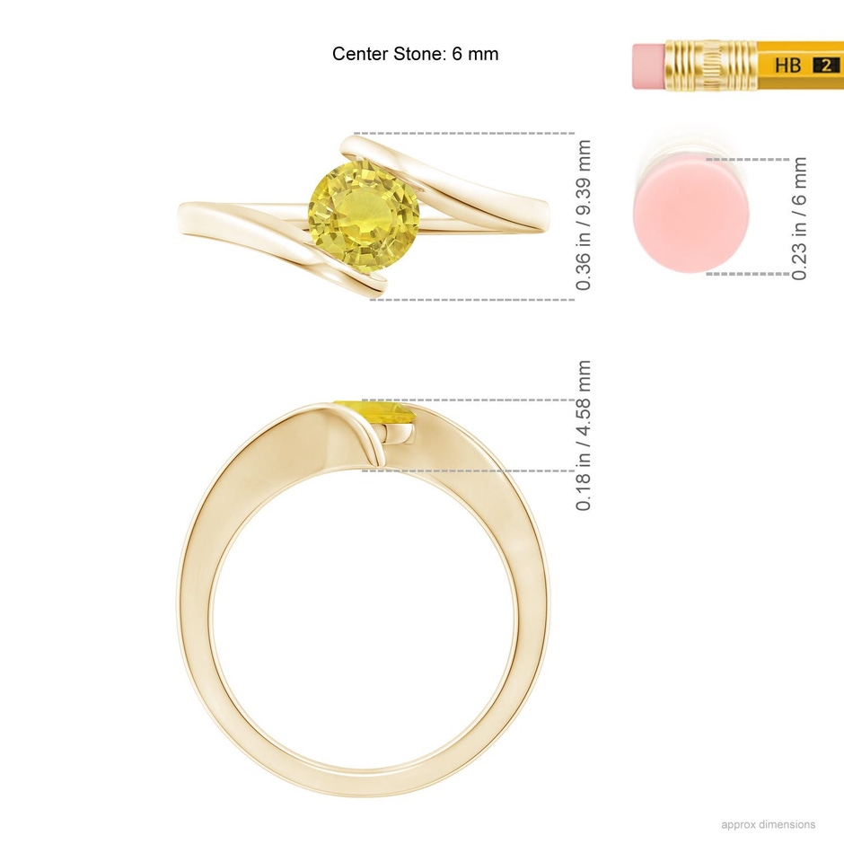 6mm AA Bar-Set Solitaire Round Yellow Sapphire Bypass Ring in Yellow Gold ruler