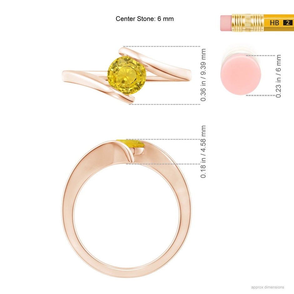6mm AAA Bar-Set Solitaire Round Yellow Sapphire Bypass Ring in Rose Gold ruler