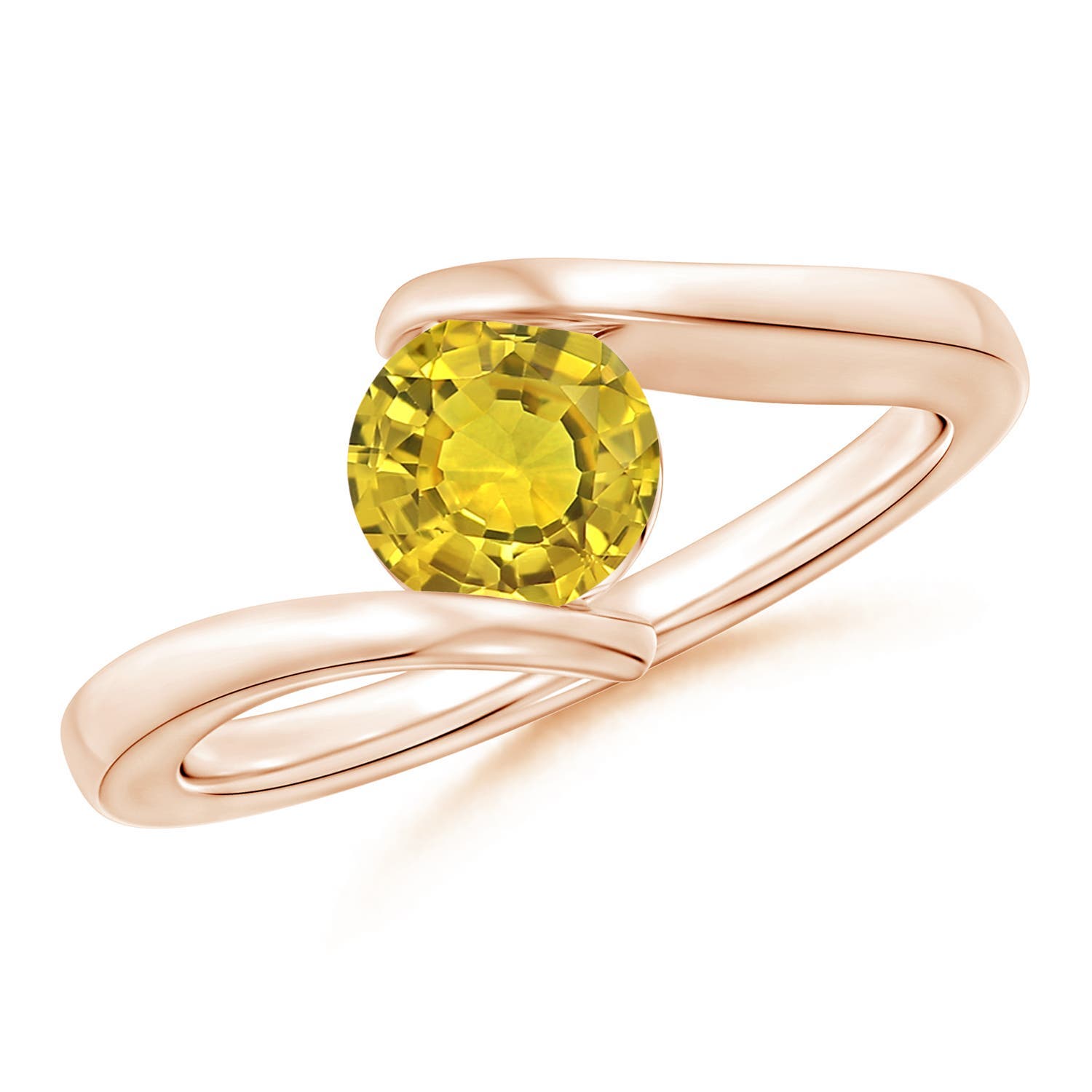 6mm AAAA Bar-Set Solitaire Round Yellow Sapphire Bypass Ring in 18CT Rose Gold