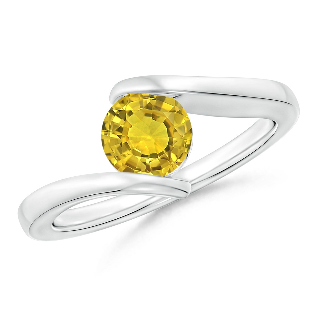 6mm AAAA Bar-Set Solitaire Round Yellow Sapphire Bypass Ring in White Gold