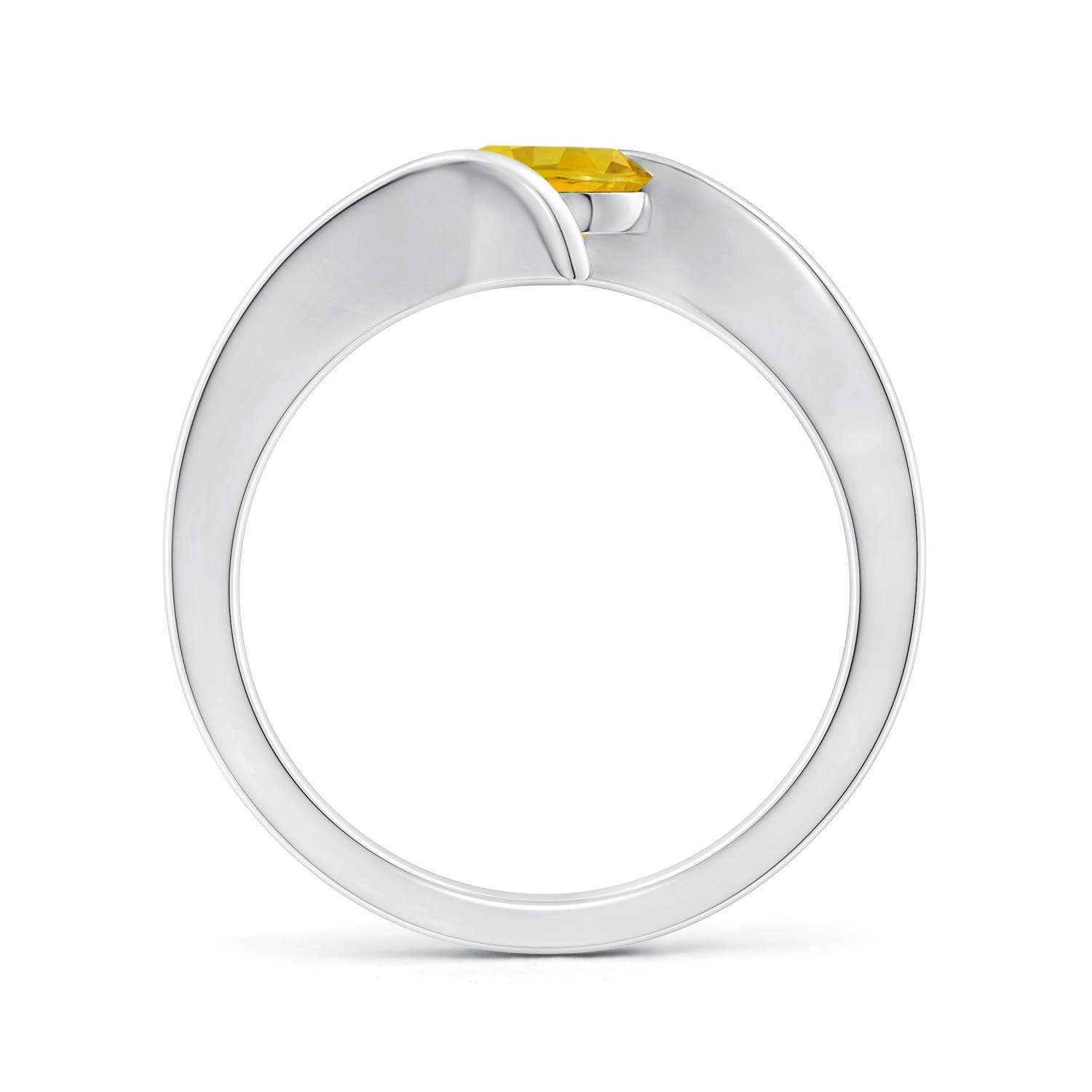 6mm AAAA Bar-Set Solitaire Round Yellow Sapphire Bypass Ring in White Gold - side 2