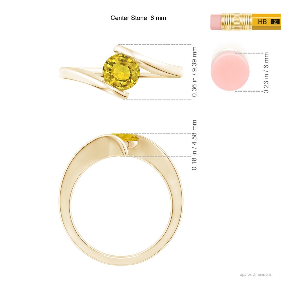 6mm AAAA Bar-Set Solitaire Round Yellow Sapphire Bypass Ring in Yellow Gold ruler