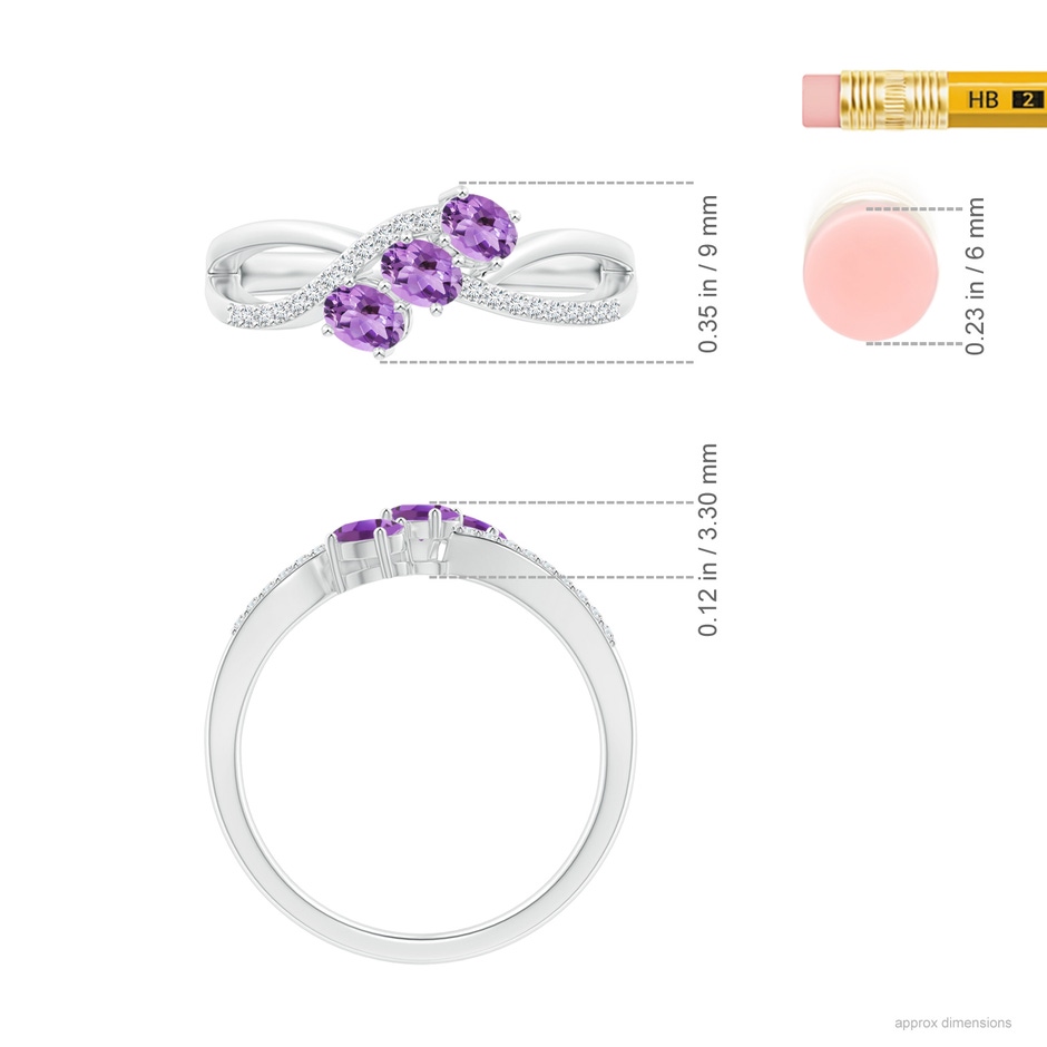 4x3mm A Oval Amethyst Three Stone Bypass Ring with Diamonds in S999 Silver ruler