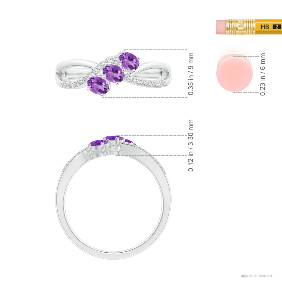 4x3mm AA Oval Amethyst Three Stone Bypass Ring with Diamonds in P950 Platinum ruler