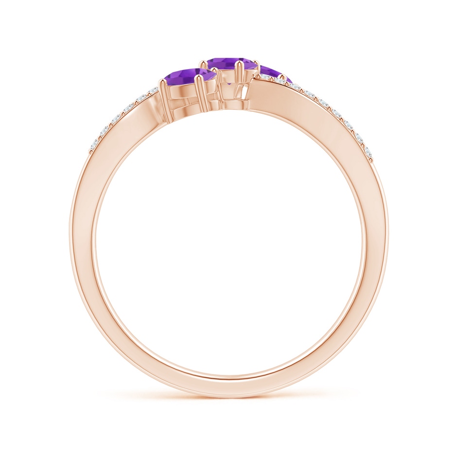 4x3mm AA Oval Amethyst Three Stone Bypass Ring with Diamonds in Rose Gold side-1