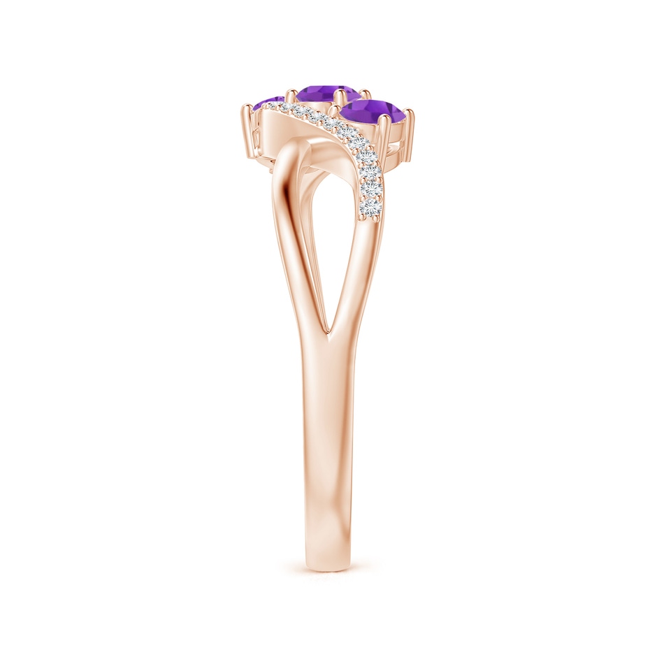 4x3mm AA Oval Amethyst Three Stone Bypass Ring with Diamonds in Rose Gold side-2