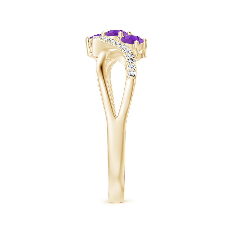 4x3mm AA Oval Amethyst Three Stone Bypass Ring with Diamonds in Yellow Gold side-2