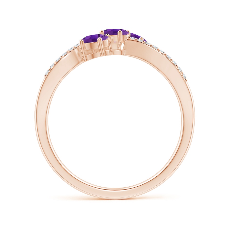 4x3mm AAA Oval Amethyst Three Stone Bypass Ring with Diamonds in Rose Gold side-1