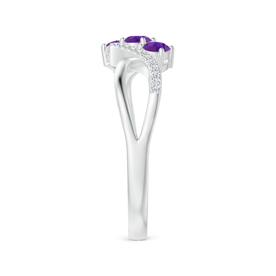 4x3mm AAA Oval Amethyst Three Stone Bypass Ring with Diamonds in White Gold side-2