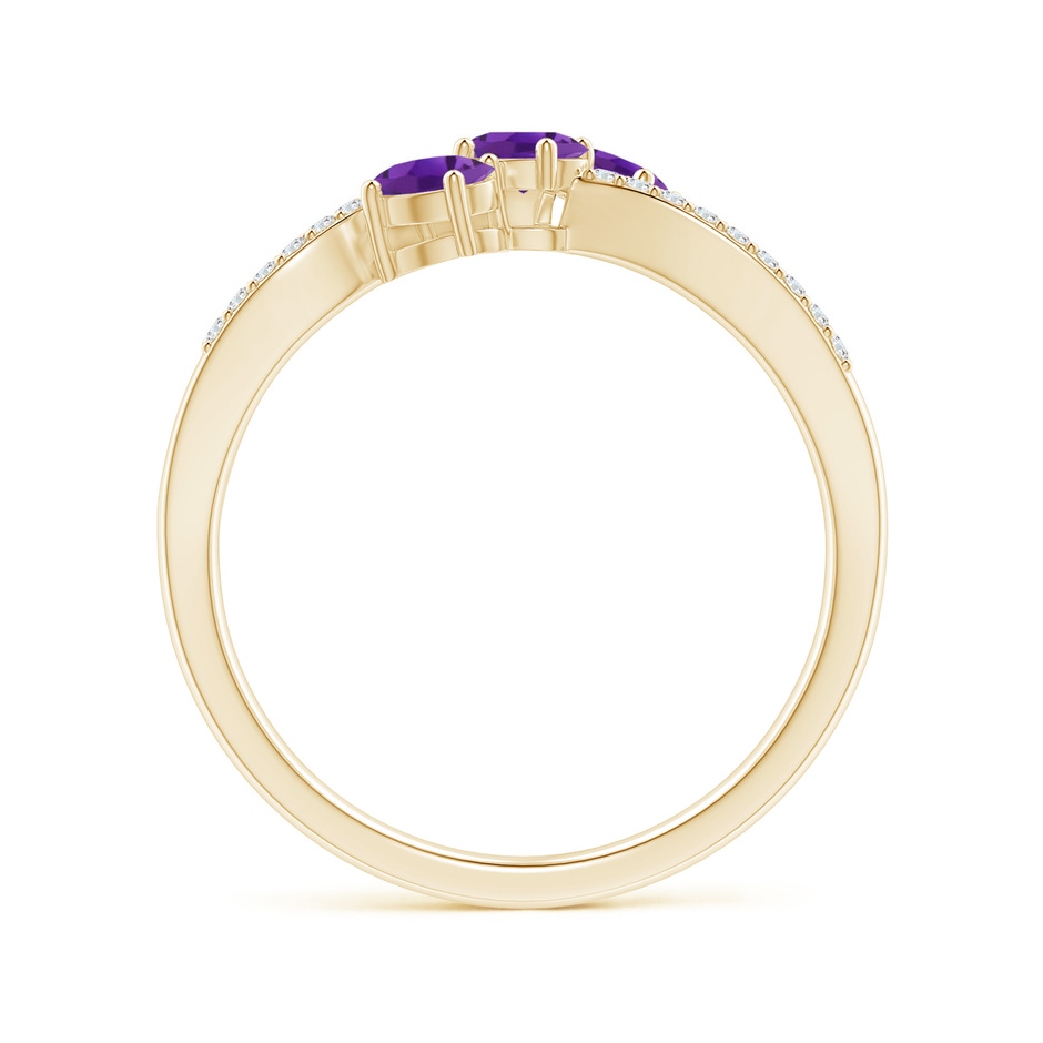 4x3mm AAA Oval Amethyst Three Stone Bypass Ring with Diamonds in Yellow Gold side-1