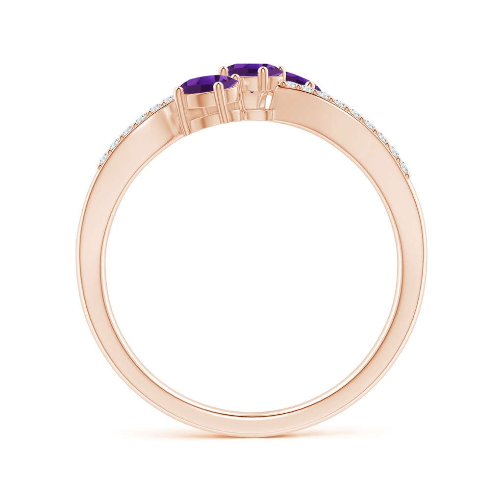 4x3mm AAAA Oval Amethyst Three Stone Bypass Ring with Diamonds in Rose Gold Side-1