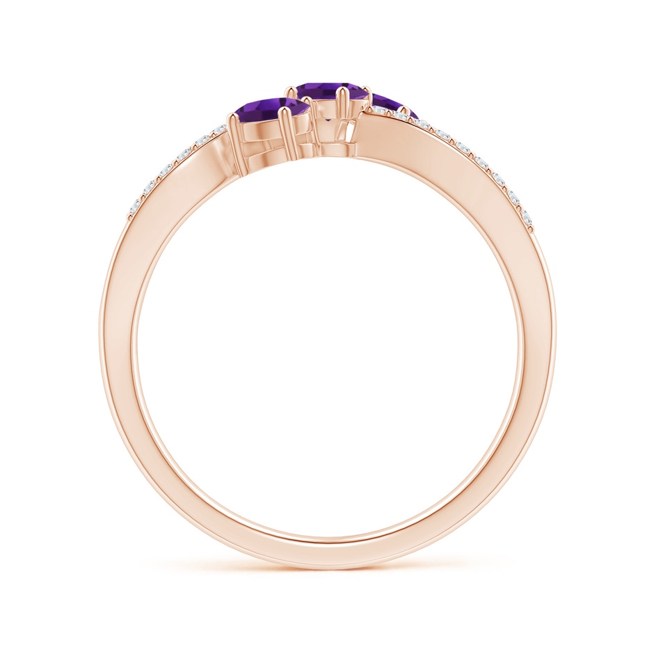 4x3mm AAAA Oval Amethyst Three Stone Bypass Ring with Diamonds in Rose Gold side-1