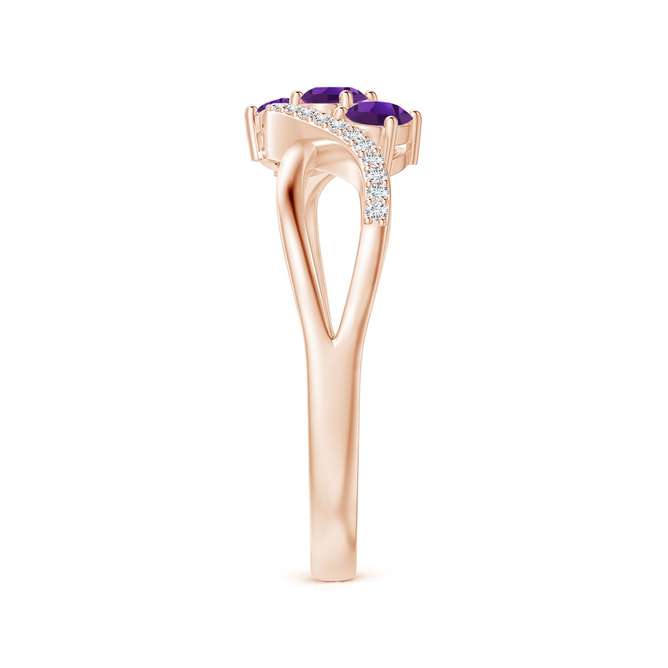 4x3mm AAAA Oval Amethyst Three Stone Bypass Ring with Diamonds in Rose Gold side-2