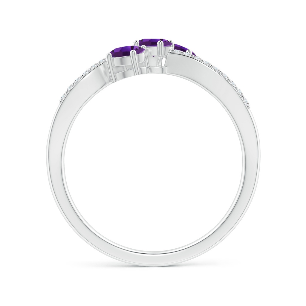 4x3mm AAAA Oval Amethyst Three Stone Bypass Ring with Diamonds in White Gold Side-1