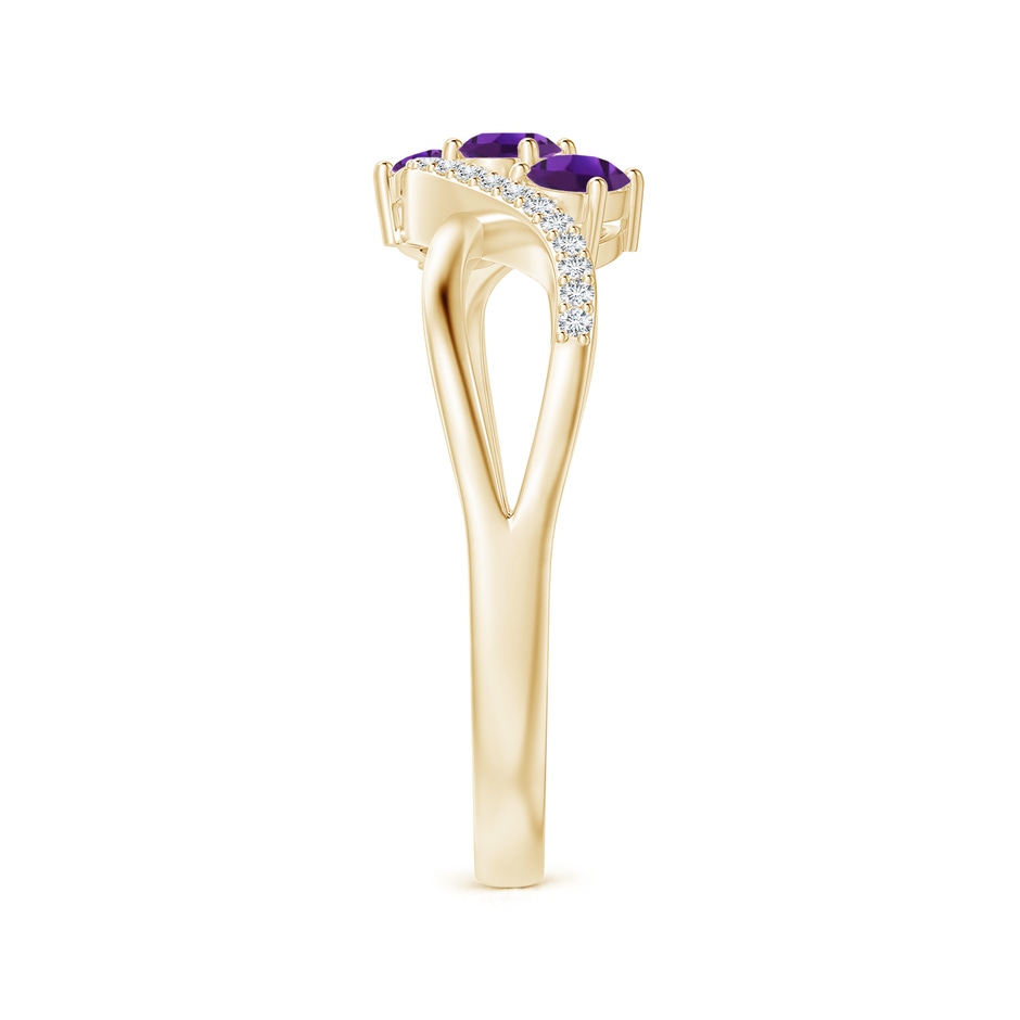 4x3mm AAAA Oval Amethyst Three Stone Bypass Ring with Diamonds in Yellow Gold side-2