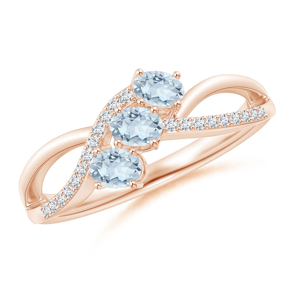 4x3mm A Oval Aquamarine Three Stone Bypass Ring with Diamonds in Rose Gold 