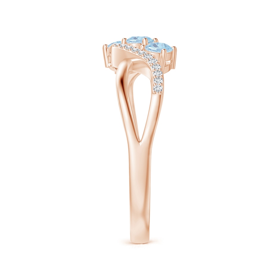 4x3mm A Oval Aquamarine Three Stone Bypass Ring with Diamonds in Rose Gold side-2