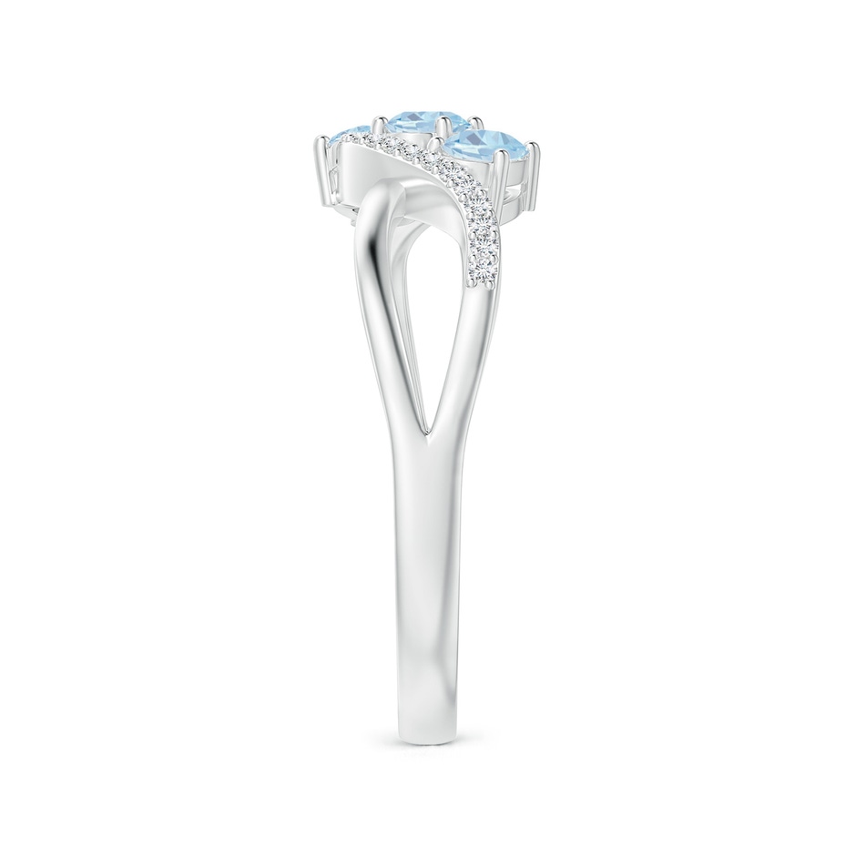 4x3mm A Oval Aquamarine Three Stone Bypass Ring with Diamonds in White Gold side-2