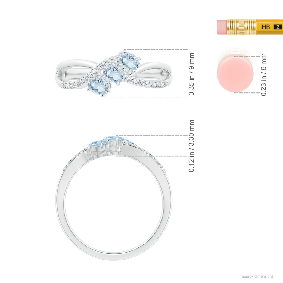 4x3mm A Oval Aquamarine Three Stone Bypass Ring with Diamonds in White Gold ruler