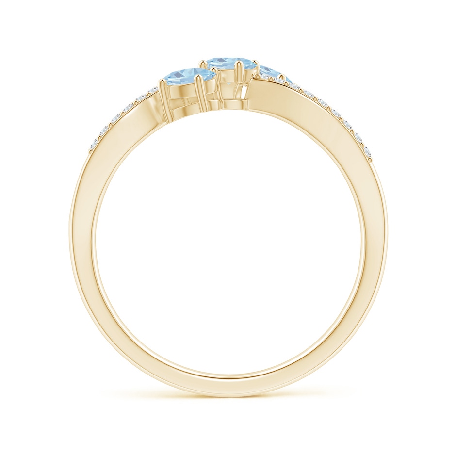 4x3mm A Oval Aquamarine Three Stone Bypass Ring with Diamonds in Yellow Gold side-1