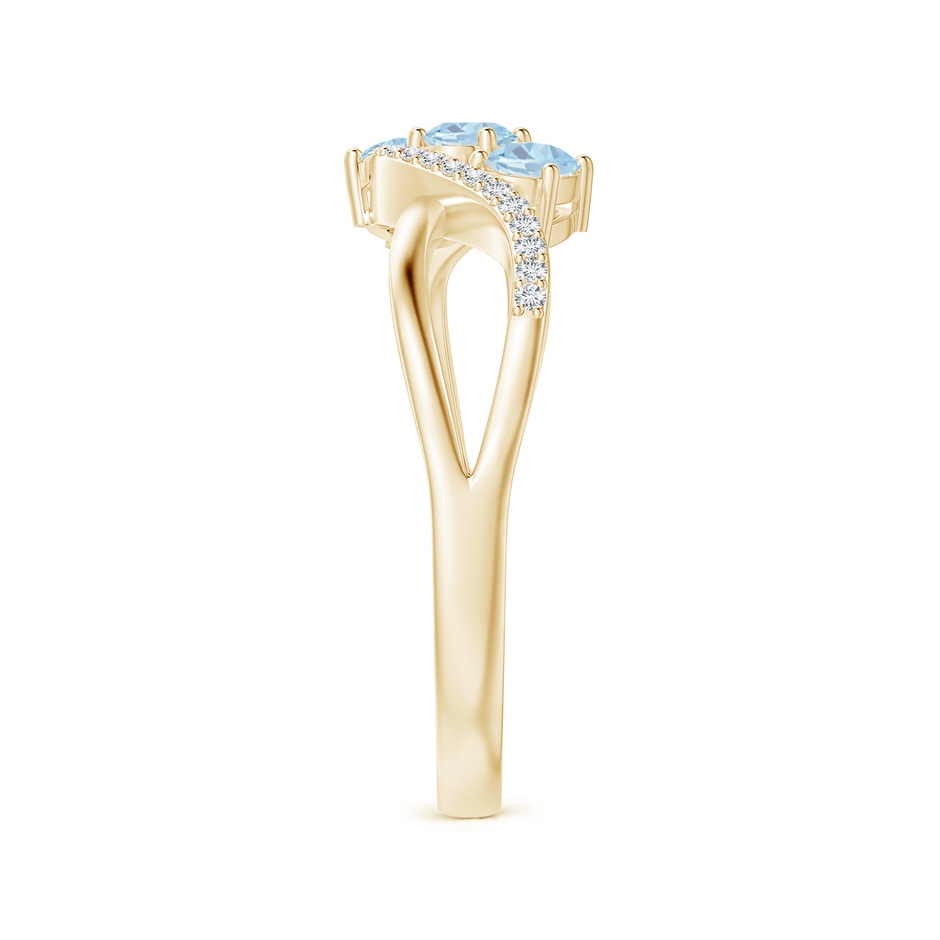 4x3mm A Oval Aquamarine Three Stone Bypass Ring with Diamonds in Yellow Gold side-2