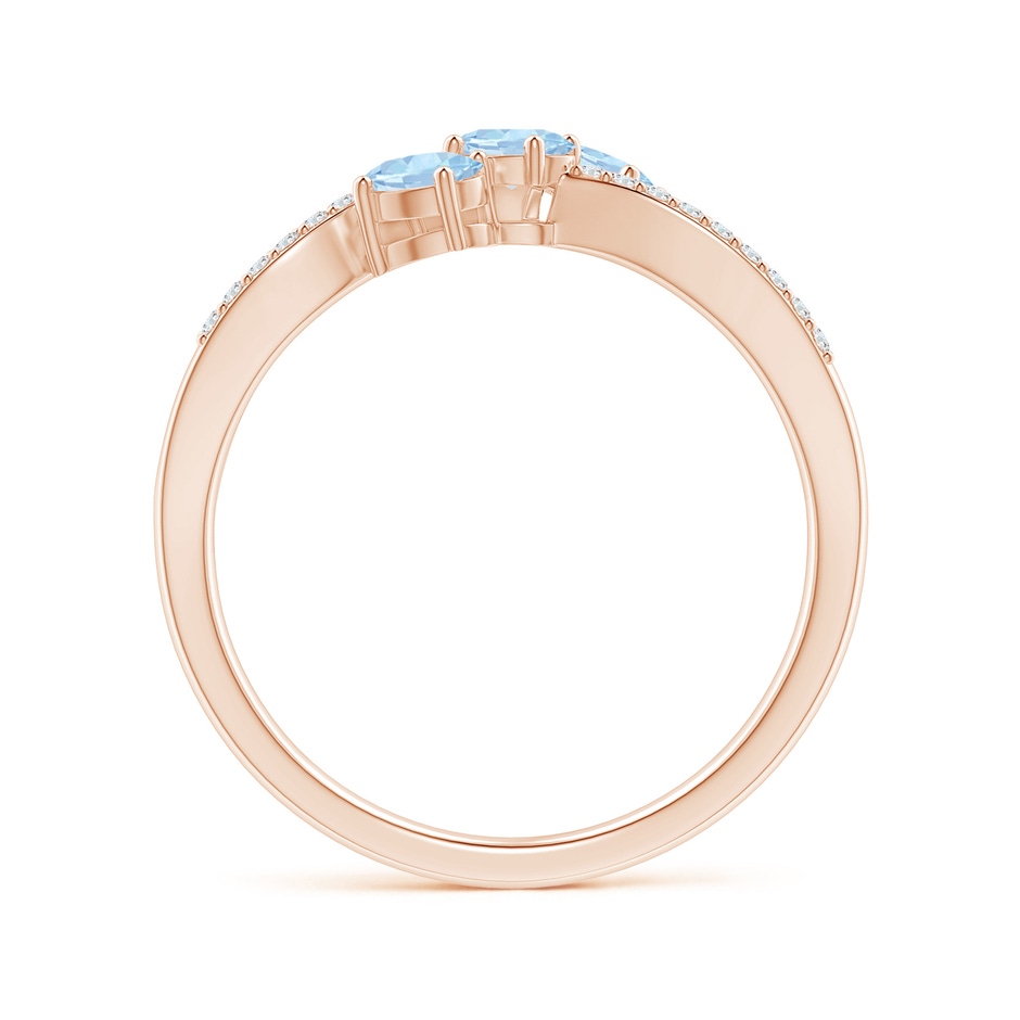 4x3mm AA Oval Aquamarine Three Stone Bypass Ring with Diamonds in Rose Gold side-1