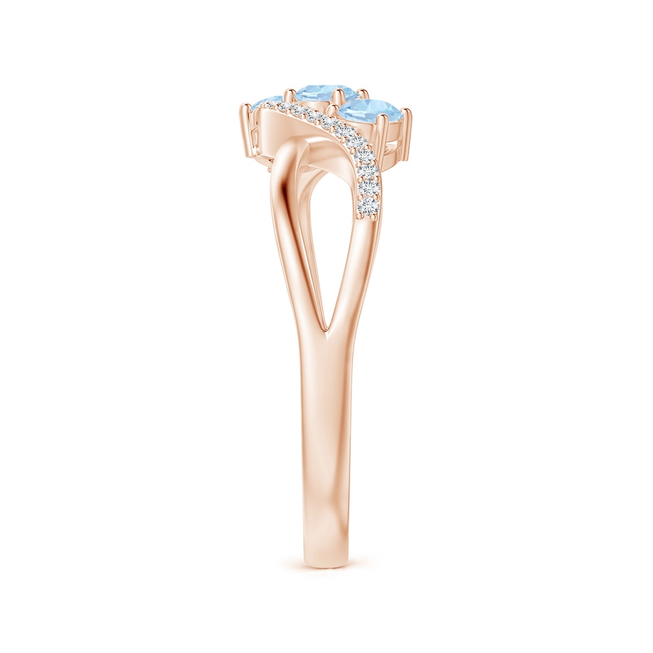 4x3mm AA Oval Aquamarine Three Stone Bypass Ring with Diamonds in Rose Gold side-2