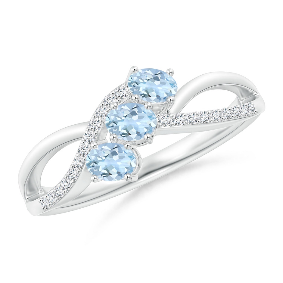 4x3mm AA Oval Aquamarine Three Stone Bypass Ring with Diamonds in White Gold 