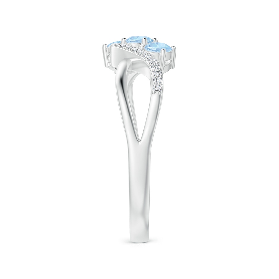 4x3mm AA Oval Aquamarine Three Stone Bypass Ring with Diamonds in White Gold side-2