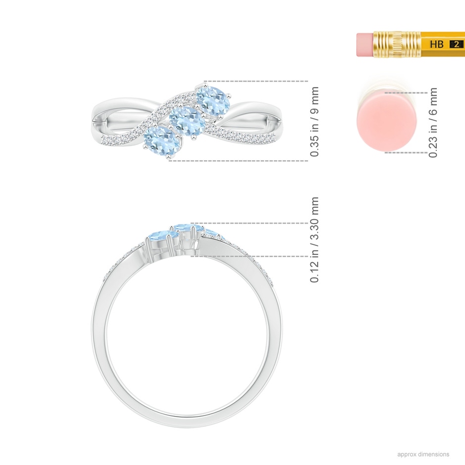 4x3mm AA Oval Aquamarine Three Stone Bypass Ring with Diamonds in White Gold ruler