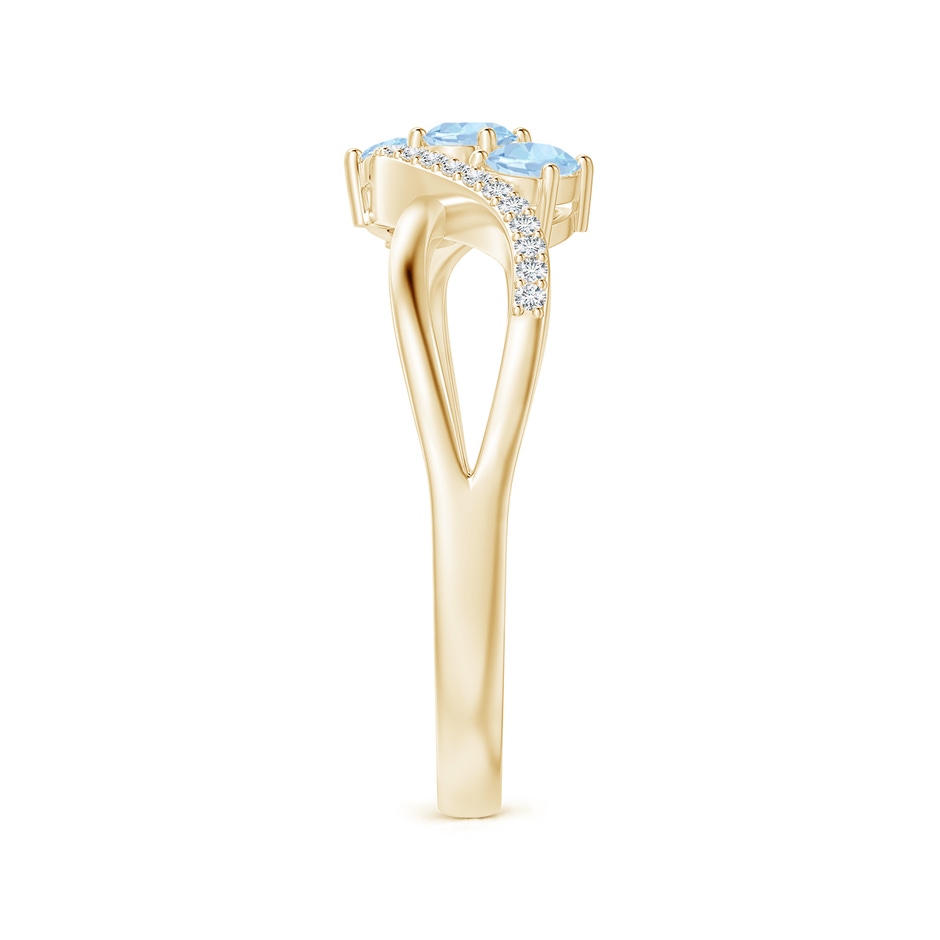 4x3mm AA Oval Aquamarine Three Stone Bypass Ring with Diamonds in Yellow Gold side-2