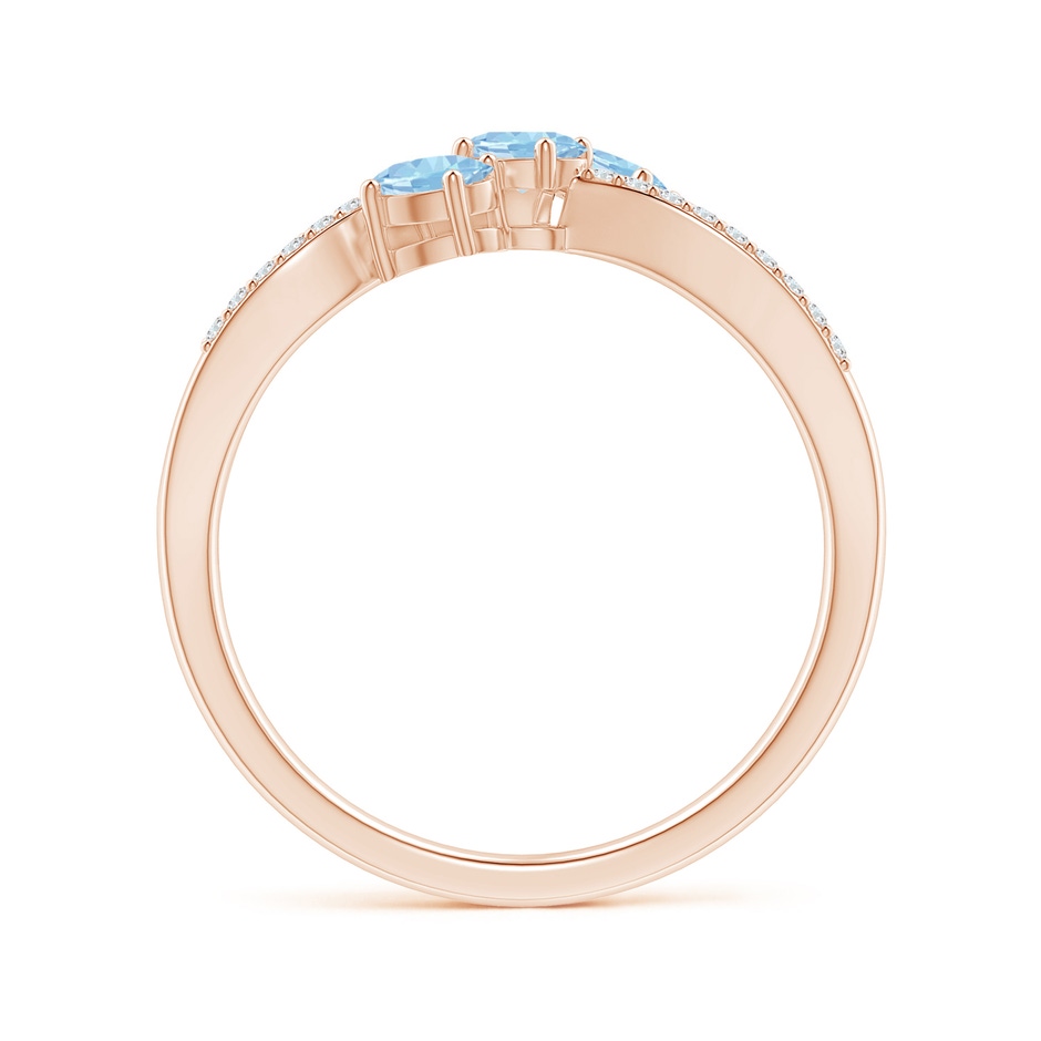 4x3mm AAA Oval Aquamarine Three Stone Bypass Ring with Diamonds in Rose Gold side-1