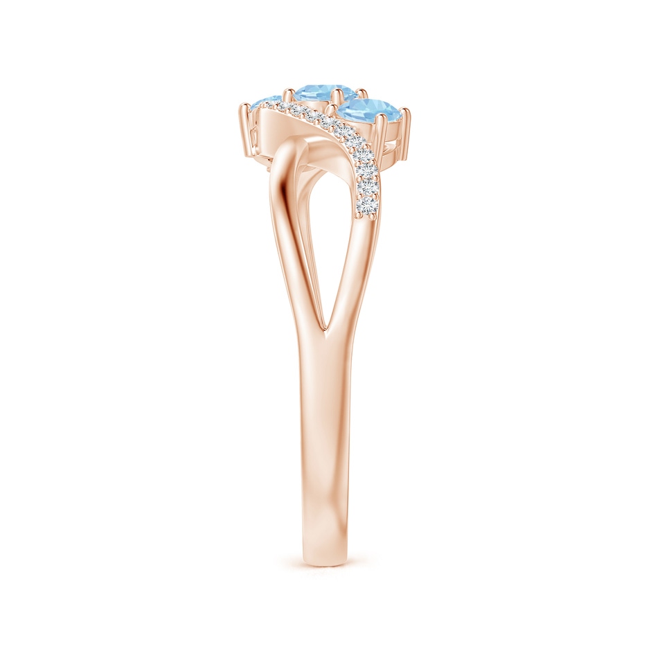 4x3mm AAA Oval Aquamarine Three Stone Bypass Ring with Diamonds in Rose Gold side-2