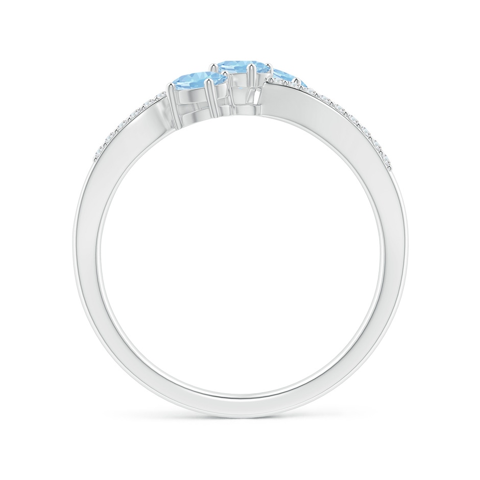 4x3mm AAA Oval Aquamarine Three Stone Bypass Ring with Diamonds in White Gold side-1