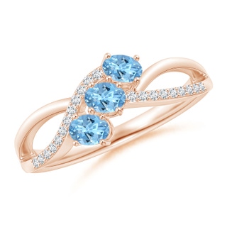 4x3mm AAAA Oval Aquamarine Three Stone Bypass Ring with Diamonds in Rose Gold