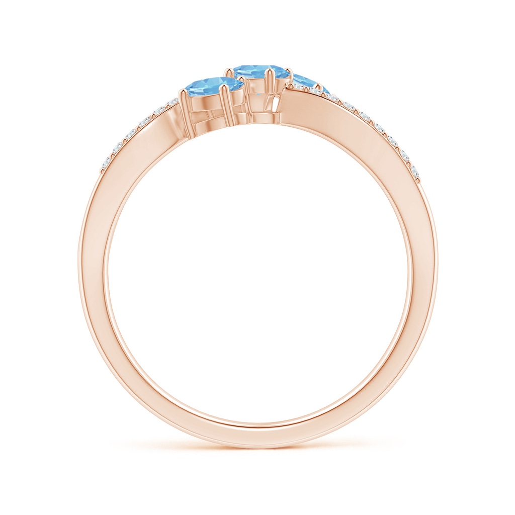 4x3mm AAAA Oval Aquamarine Three Stone Bypass Ring with Diamonds in Rose Gold - side_1