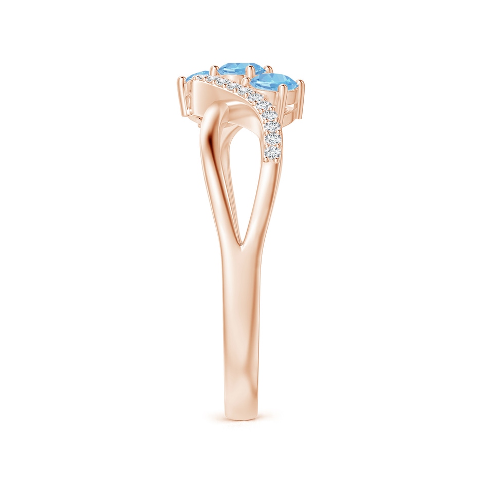 4x3mm AAAA Oval Aquamarine Three Stone Bypass Ring with Diamonds in Rose Gold side-2