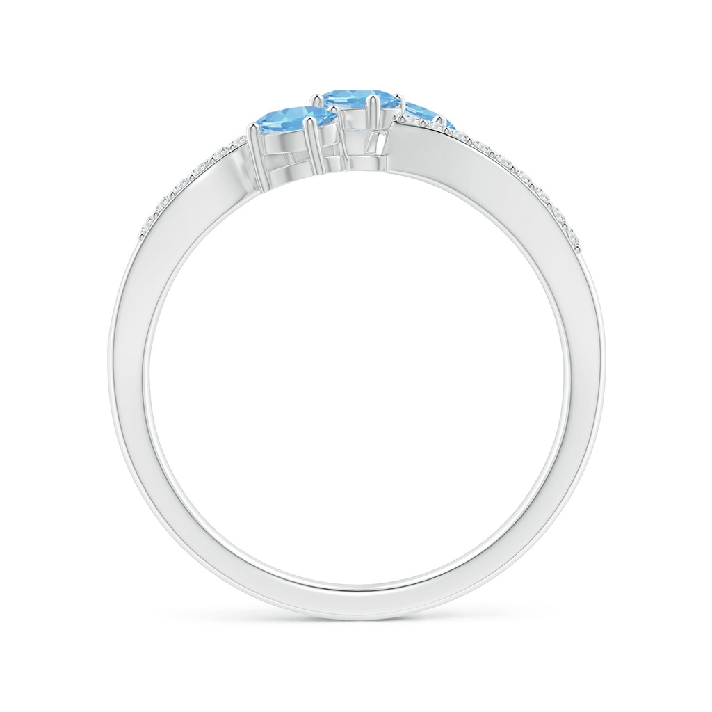 4x3mm AAAA Oval Aquamarine Three Stone Bypass Ring with Diamonds in S999 Silver - side_1