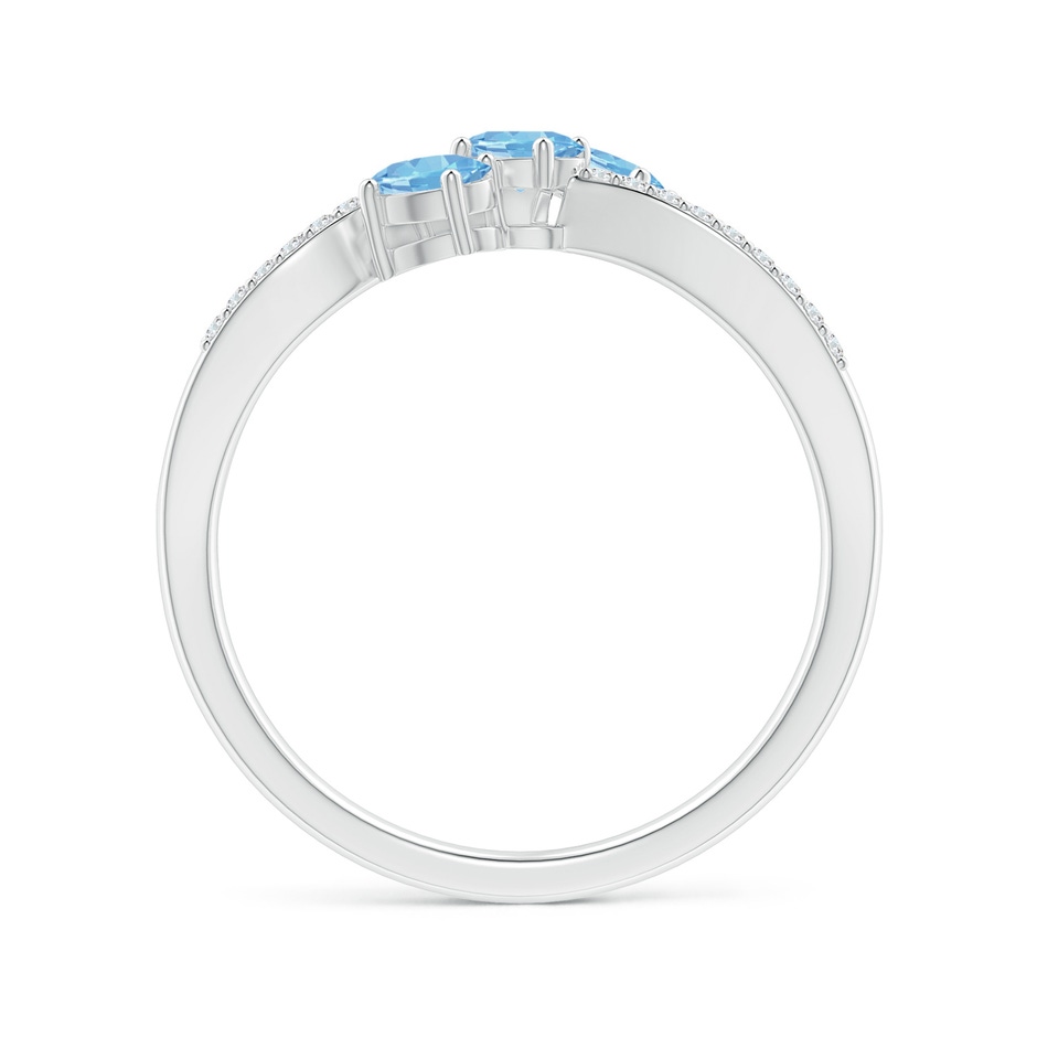 4x3mm AAAA Oval Aquamarine Three Stone Bypass Ring with Diamonds in White Gold side-1