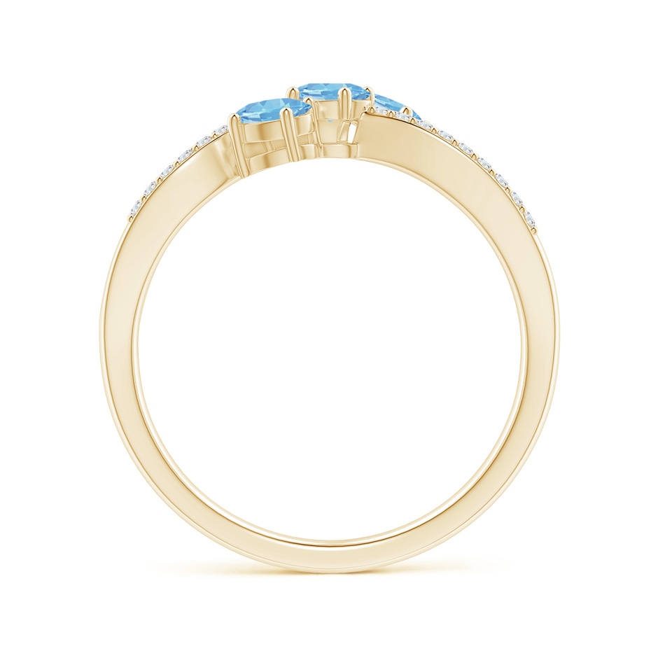 4x3mm AAAA Oval Aquamarine Three Stone Bypass Ring with Diamonds in Yellow Gold side-1