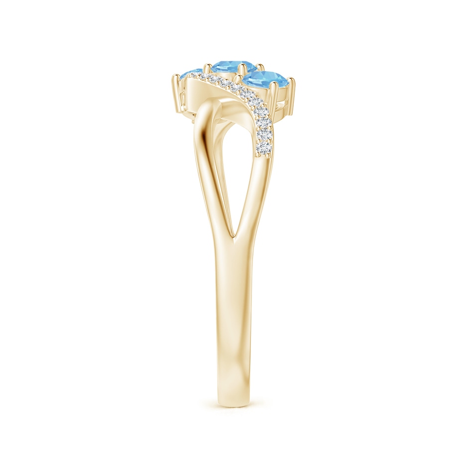 4x3mm AAAA Oval Aquamarine Three Stone Bypass Ring with Diamonds in Yellow Gold side-2
