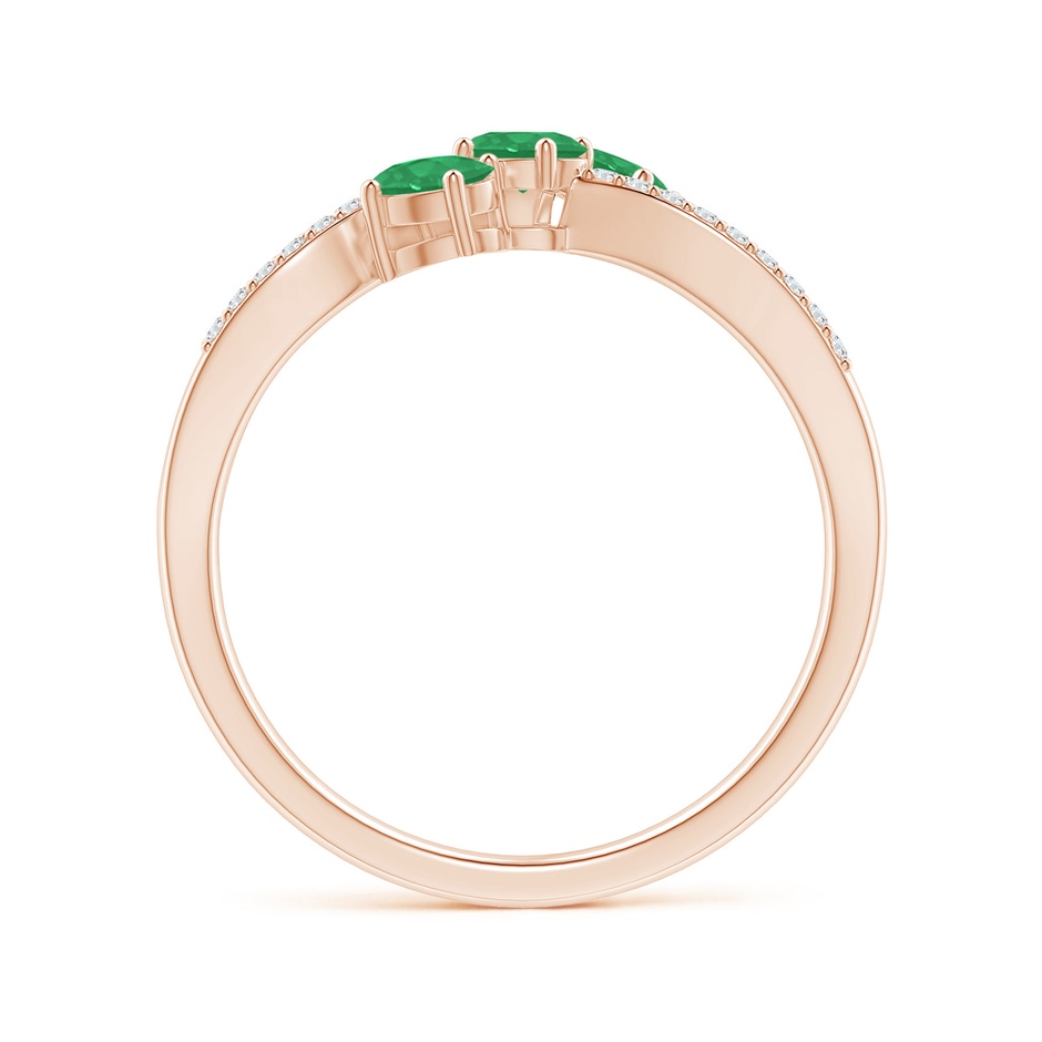 4x3mm A Oval Emerald Three Stone Bypass Ring with Diamonds in Rose Gold side-1