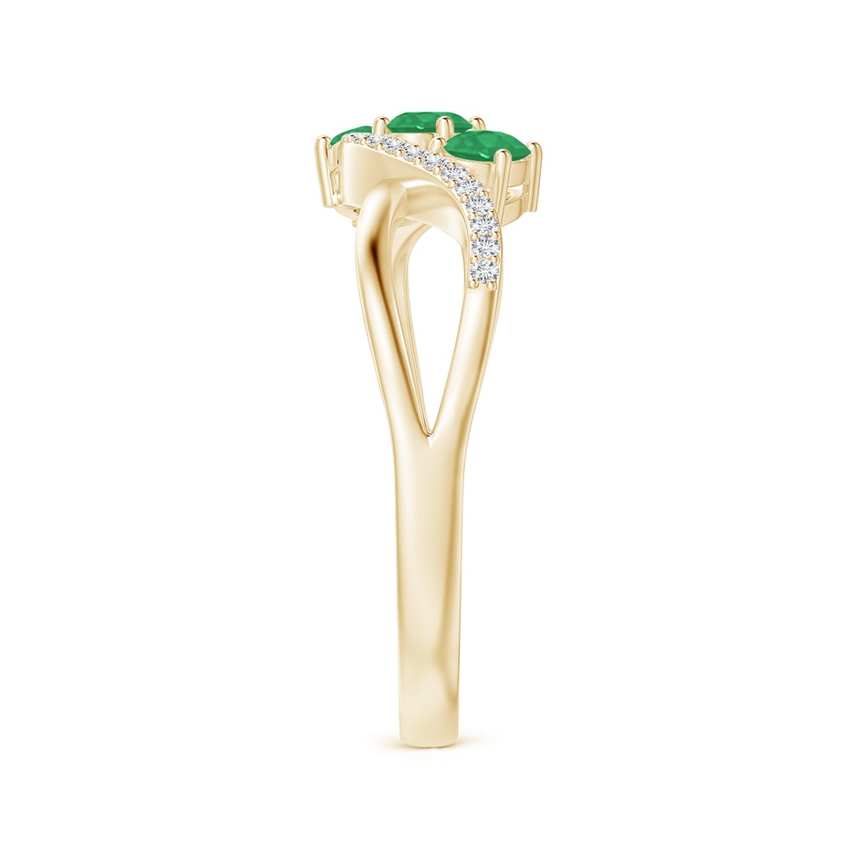 4x3mm A Oval Emerald Three Stone Bypass Ring with Diamonds in Yellow Gold side-2