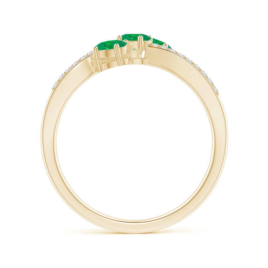 4x3mm AA Oval Emerald Three Stone Bypass Ring with Diamonds in Yellow Gold side-1