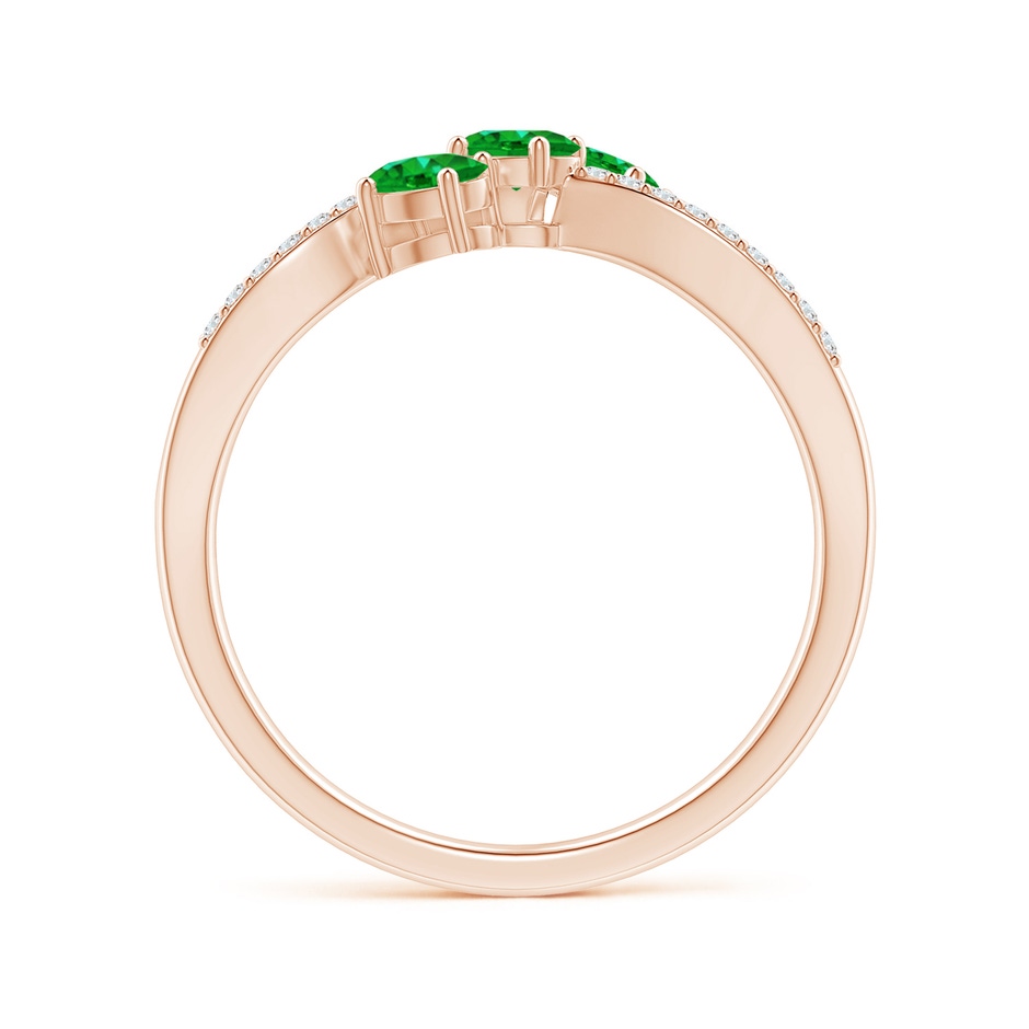 4x3mm AAAA Oval Emerald Three Stone Bypass Ring with Diamonds in Rose Gold side-1